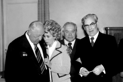 Встреча 1977 года. Слева направо: Ефим Павлович Славский, Элеонора Алексеевна Круглова, Алексей Михайлович Кораблинов, Сергей Васильевич Патракеев